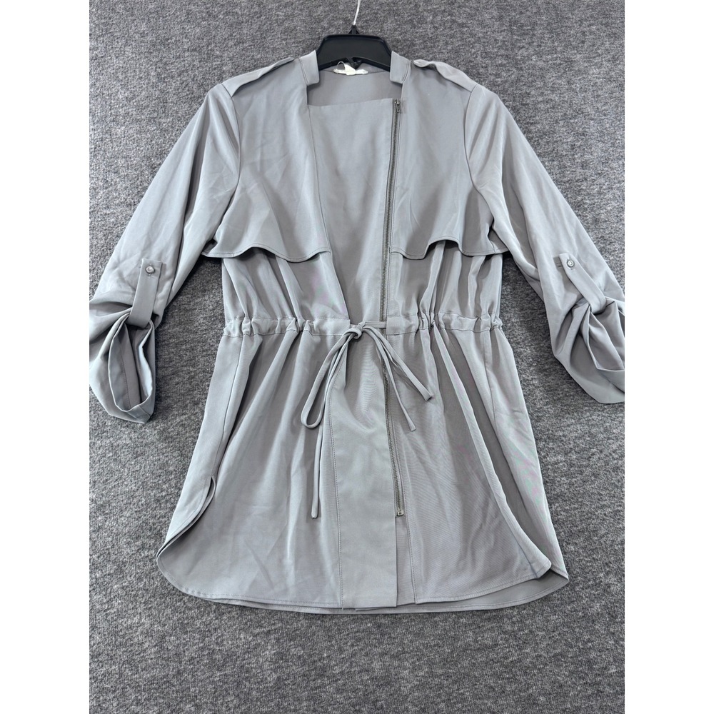 Pleione Grey Asymmetrical Zip Utility Jacket Roll Tab Sleeve Small